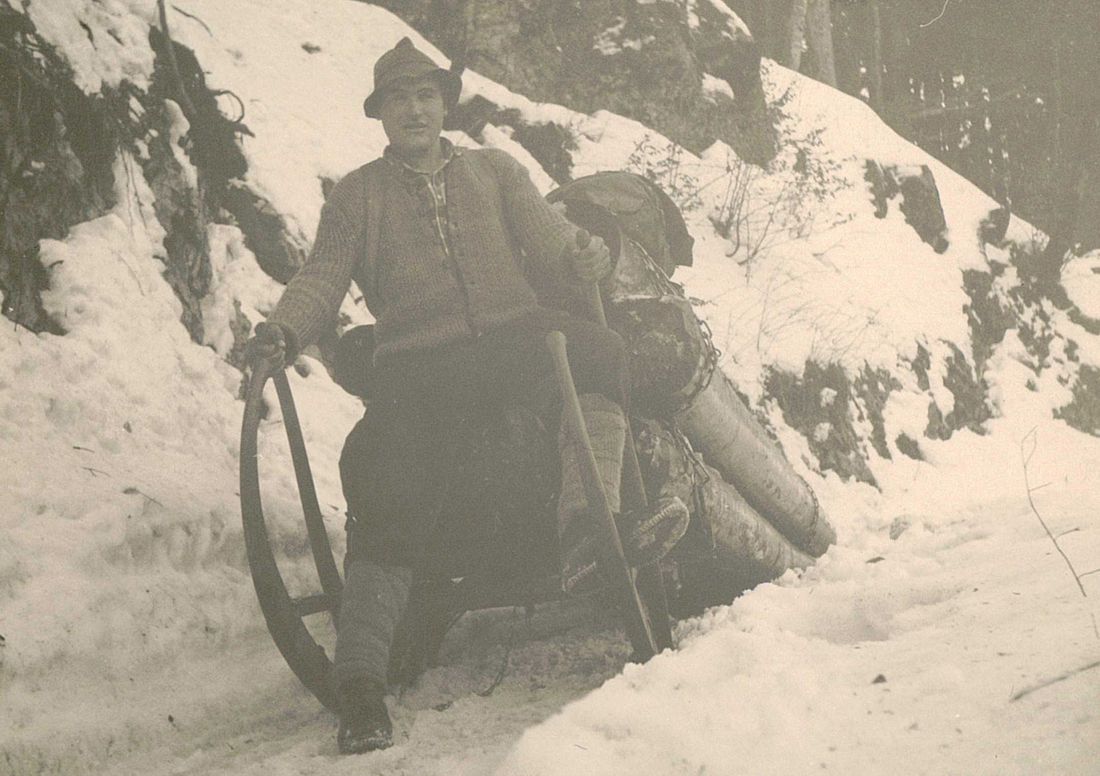 Holzknechte transportieren Holz